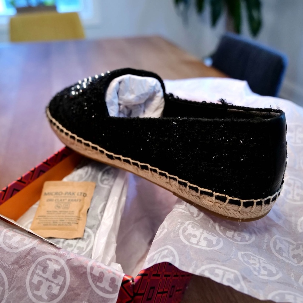 Tory Burch Pearl Logo Flat Espadrille, Perfect Black, 11 — NWT - Picture 4 of 9